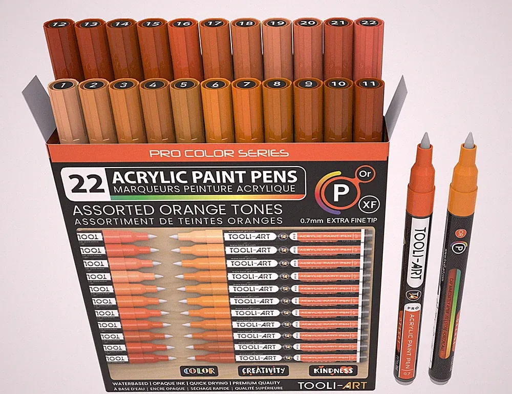 Acrylic Paint Pens 22 Assorted Orange Tones Pro Markers Set 0.7mm Extra Fine