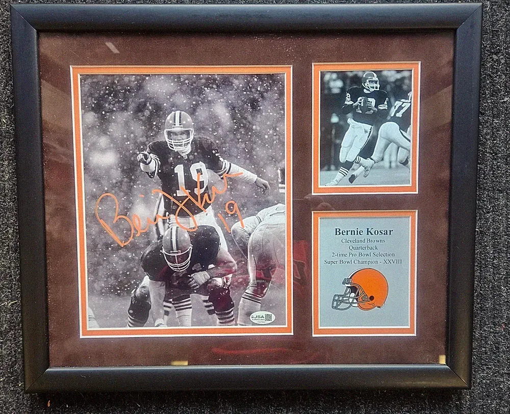 Bernie Kosar Signed 8x10 Photo Framed & Matted Cleveland Browns JSA Orange Ink