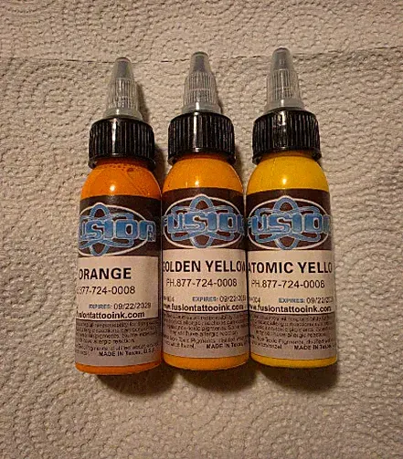 Fusion Tattoo 3 Yellow & Orange Color Inks 1 OZ 30ml Bottles NEW