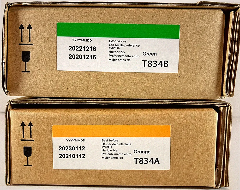 Lot 2 EPSON Inkjet Ink Cartridges T834A Orange 150ml & T834B Green 150ml EXPIRED