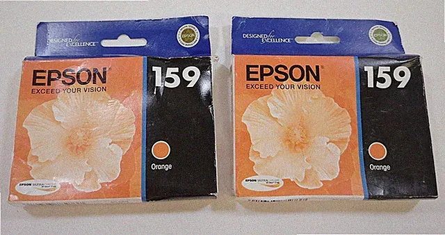Lot Of 2 Genuine OEM Epson 159 Orange Ink Cartridge C13T159920 for R2000 SEALED