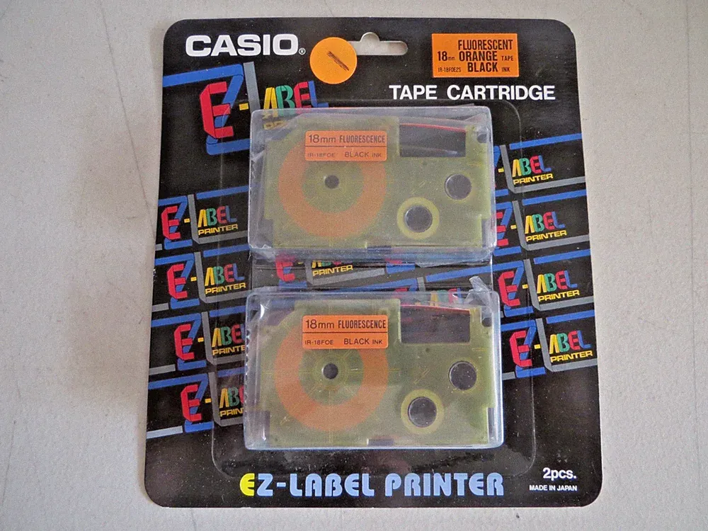 *NEW Sealed* 2pk Casio EZ Label Printer Orange Tape Black Ink 18mm IR-18FOE2S